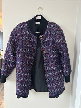 Daisy Purple Multi-Color Tweed women’s Coat with Gold Buttons